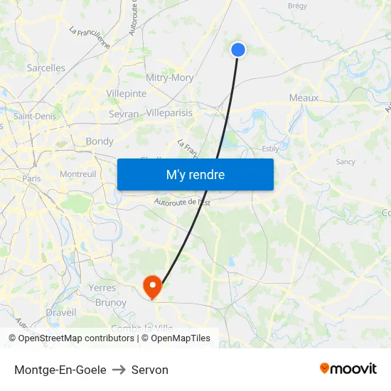 Montge-En-Goele to Servon map