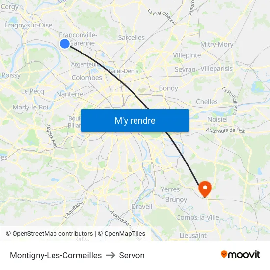 Montigny-Les-Cormeilles to Servon map