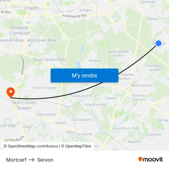 Mortcerf to Servon map