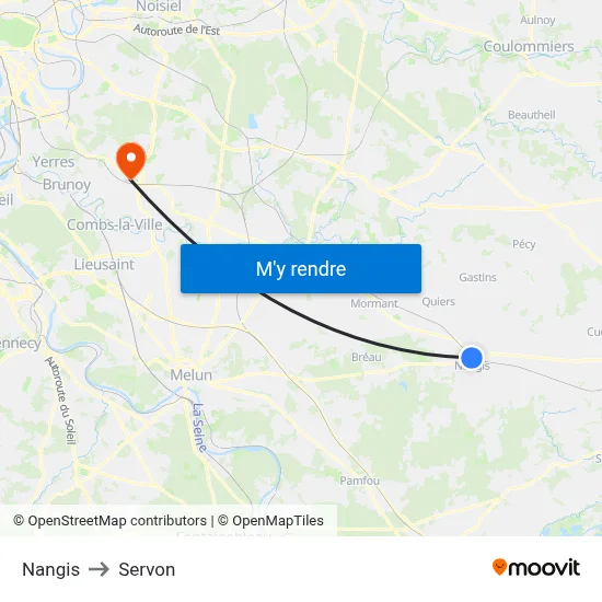 Nangis to Servon map