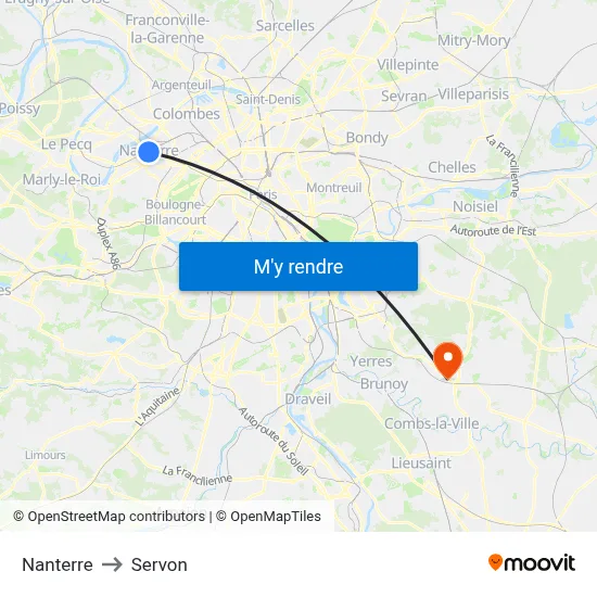 Nanterre to Servon map