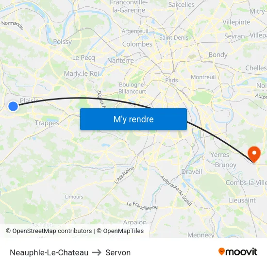 Neauphle-Le-Chateau to Servon map
