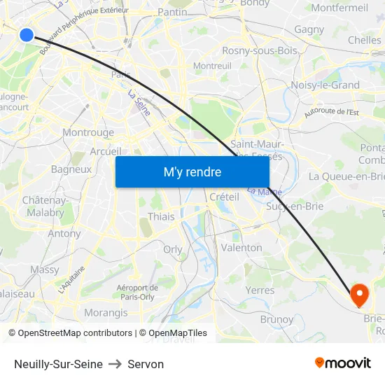 Neuilly-Sur-Seine to Servon map