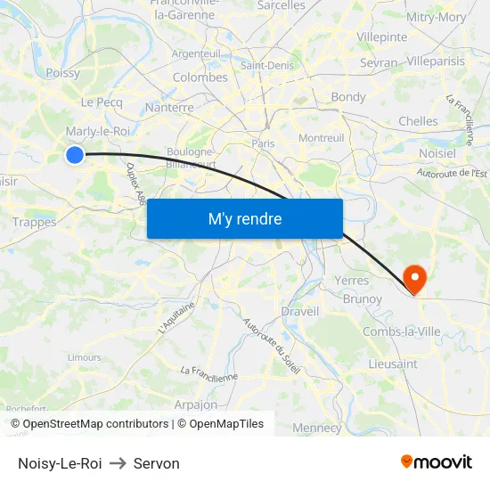 Noisy-Le-Roi to Servon map