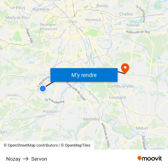 Nozay to Servon map