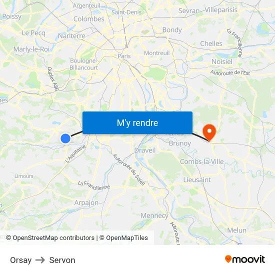 Orsay to Servon map
