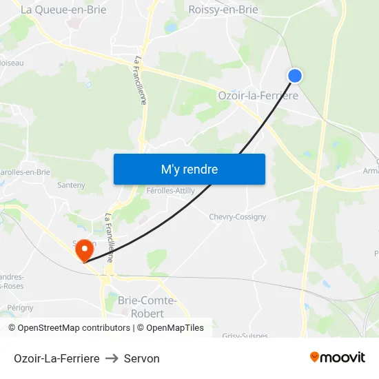 Ozoir-La-Ferriere to Servon map