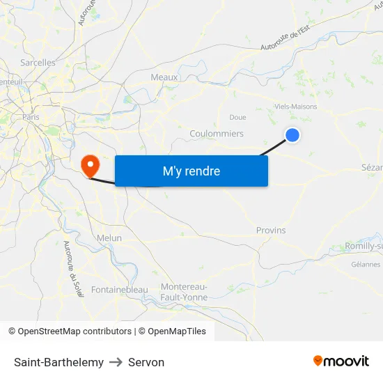 Saint-Barthelemy to Servon map