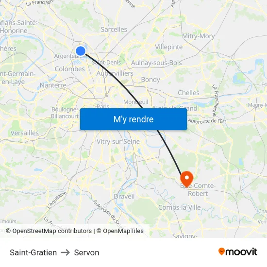 Saint-Gratien to Servon map