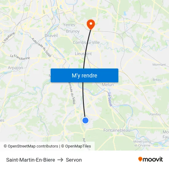 Saint-Martin-En-Biere to Servon map