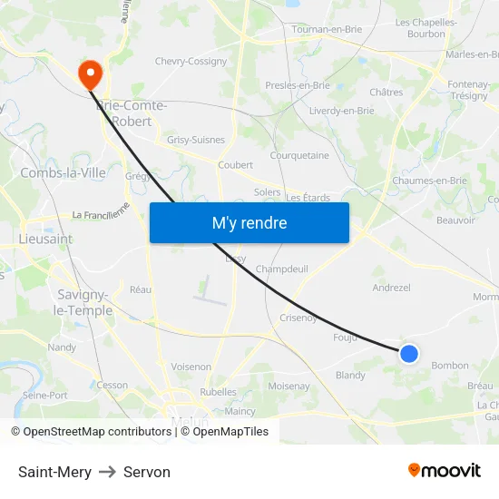 Saint-Mery to Servon map