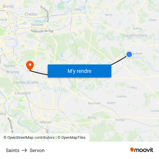 Saints to Servon map
