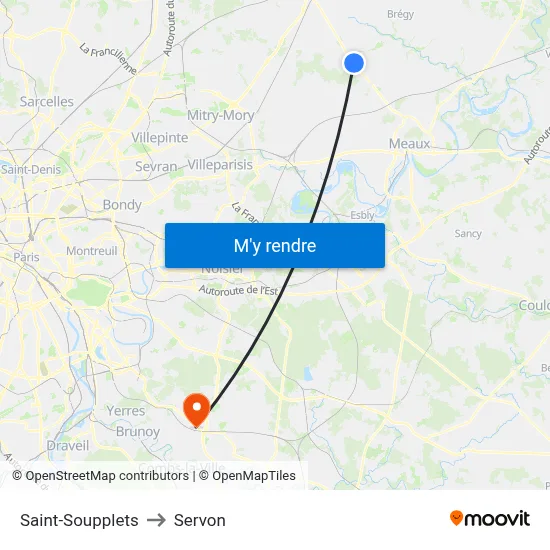 Saint-Soupplets to Servon map