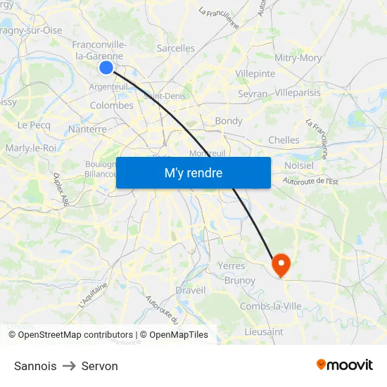 Sannois to Servon map