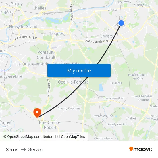 Serris to Servon map