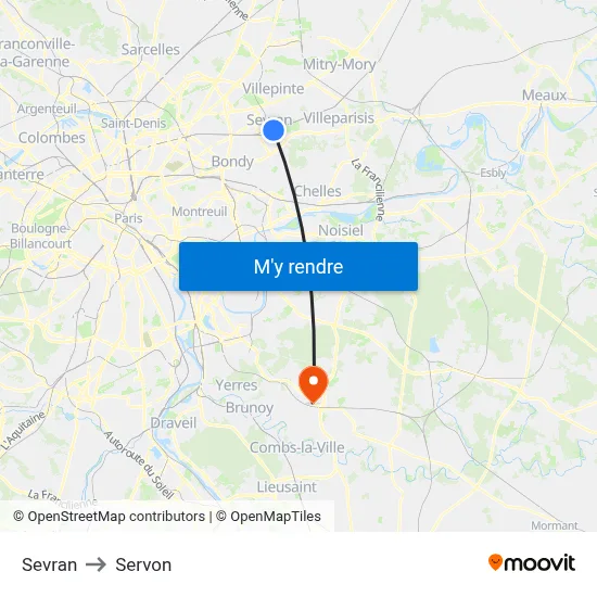 Sevran to Servon map