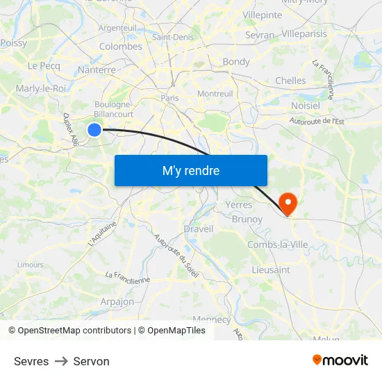 Sevres to Servon map