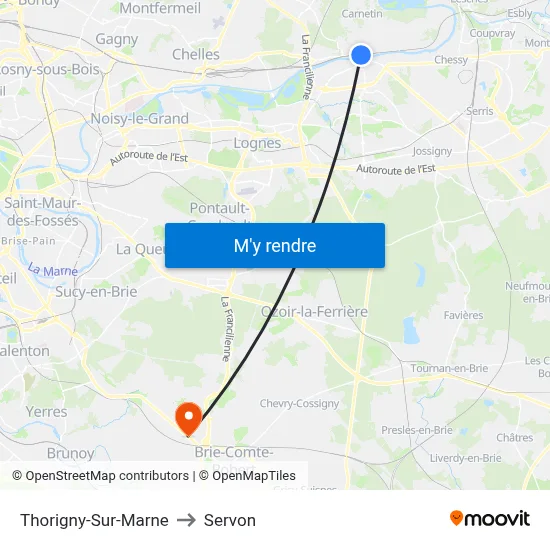 Thorigny-Sur-Marne to Servon map