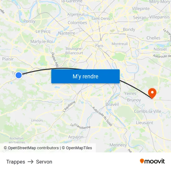 Trappes to Servon map