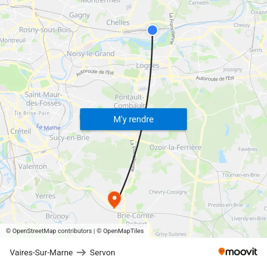 Vaires-Sur-Marne to Servon map