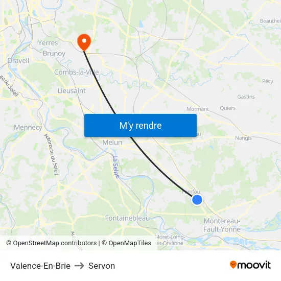 Valence-En-Brie to Servon map