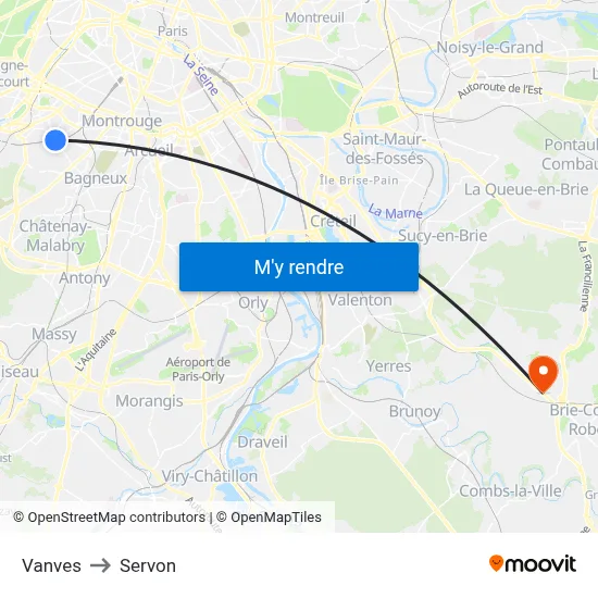 Vanves to Servon map