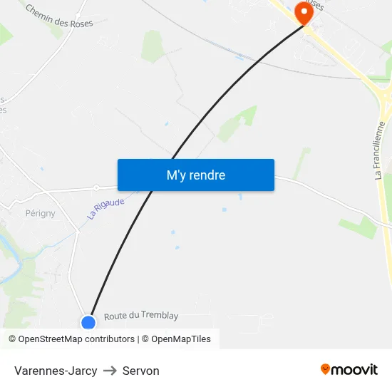 Varennes-Jarcy to Servon map