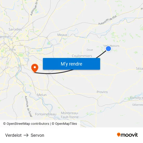 Verdelot to Servon map