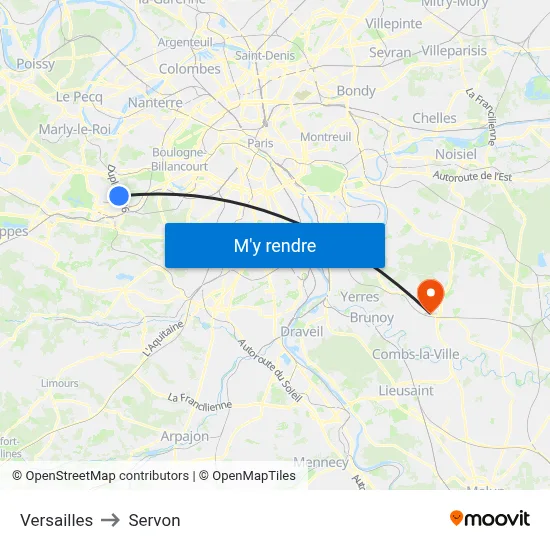 Versailles to Servon map