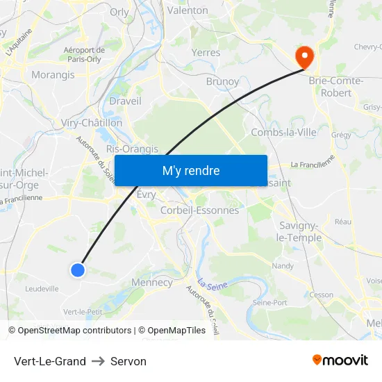 Vert-Le-Grand to Servon map