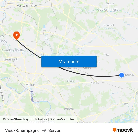 Vieux-Champagne to Servon map