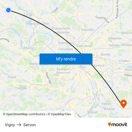 Vigny to Servon map