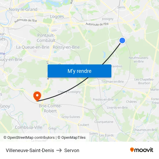 Villeneuve-Saint-Denis to Servon map