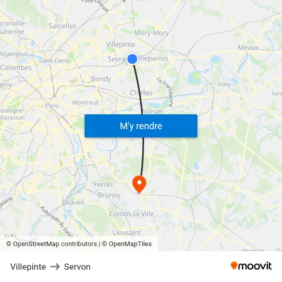 Villepinte to Servon map