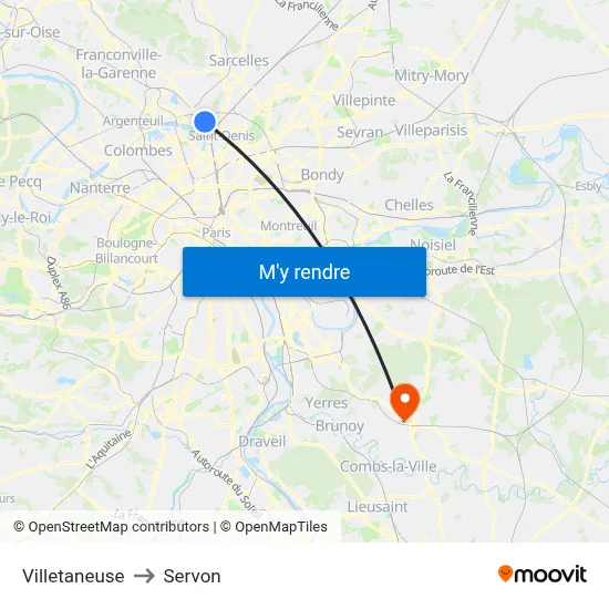 Villetaneuse to Servon map