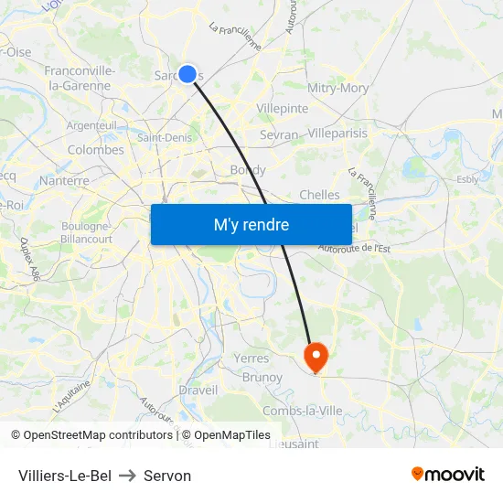 Villiers-Le-Bel to Servon map