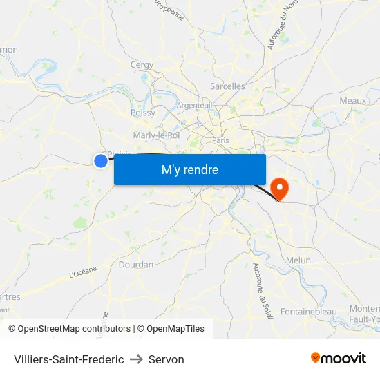 Villiers-Saint-Frederic to Servon map