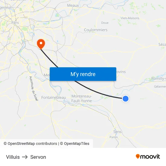Villuis to Servon map