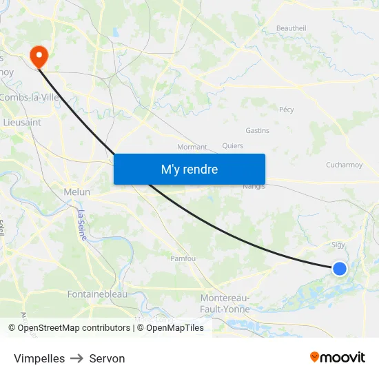Vimpelles to Servon map