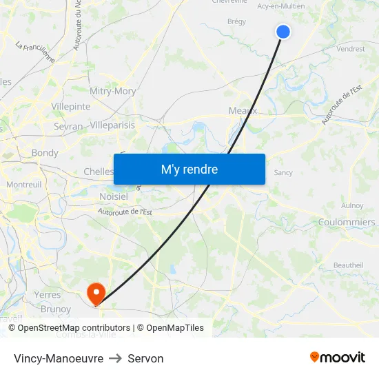Vincy-Manoeuvre to Servon map