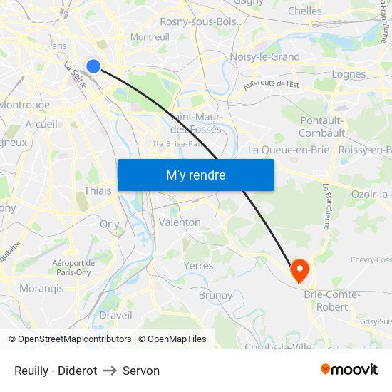 Reuilly - Diderot to Servon map