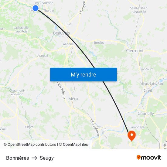 Bonnières to Seugy map