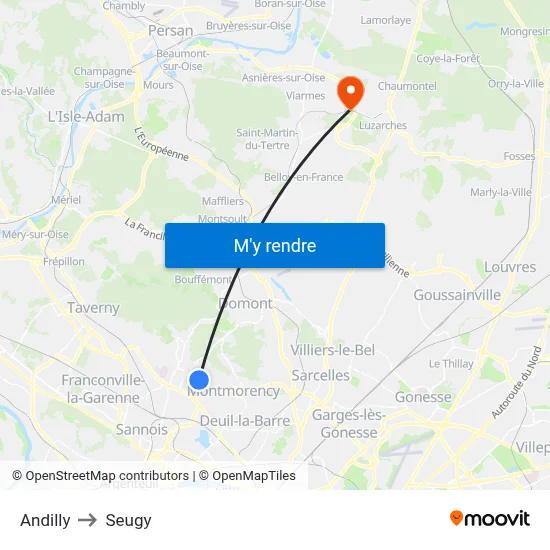 Andilly to Seugy map