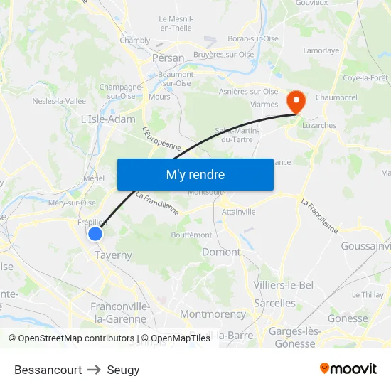 Bessancourt to Seugy map