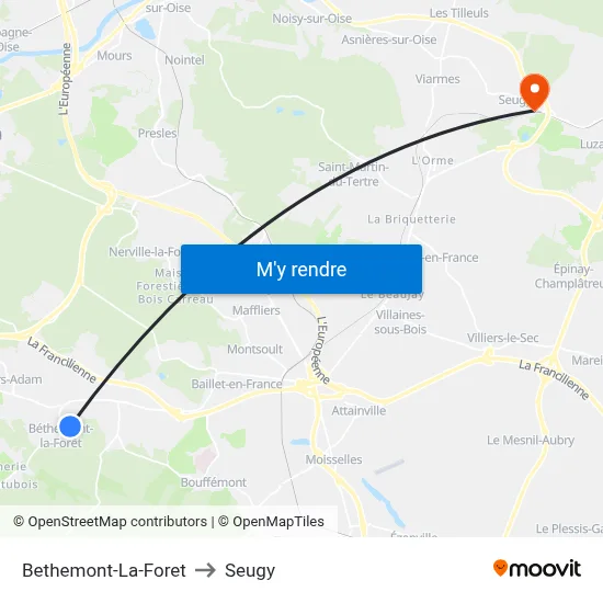 Bethemont-La-Foret to Seugy map