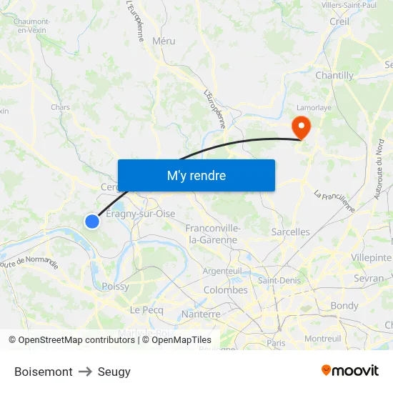 Boisemont to Seugy map