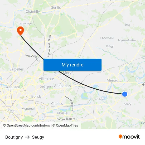 Boutigny to Seugy map