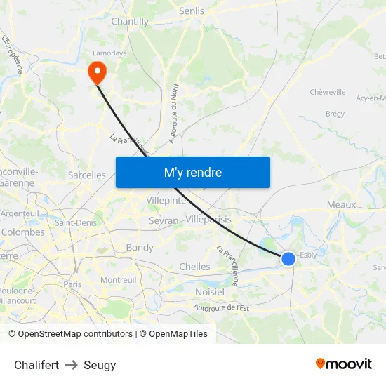 Chalifert to Seugy map