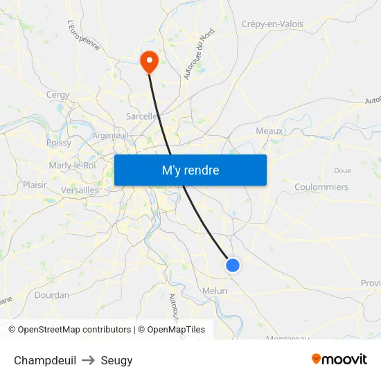 Champdeuil to Seugy map