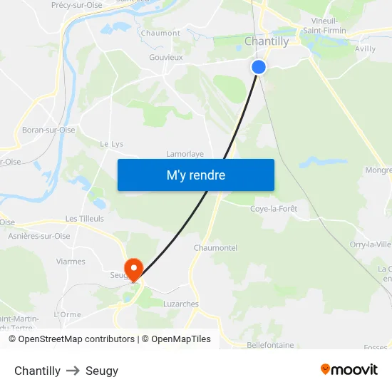 Chantilly to Seugy map